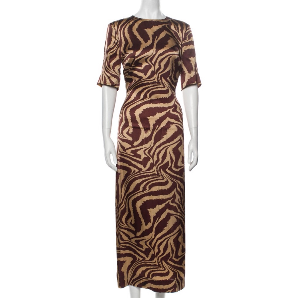 Silk Brown And Cream Zebra Print Dress